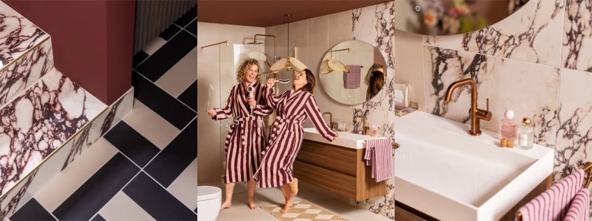 Kleurrijk marmer in de badkamer